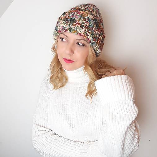 Čiapky, čelenky, klobúky - CHUNKY exclusive merino čiapka (pestrofarebná) - 17186331_