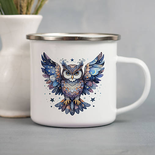 Nádoby - SOVA smaltovaný hrnček - 17192928_