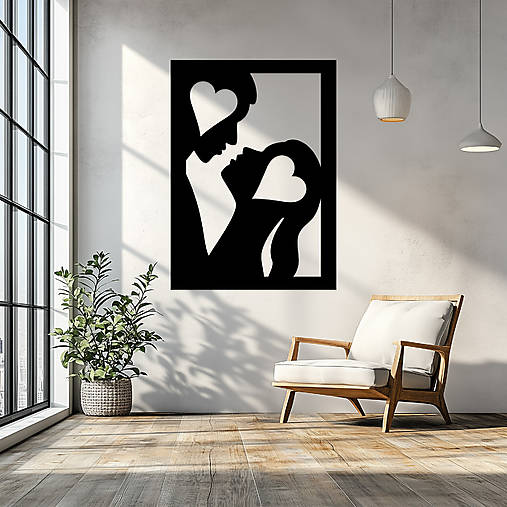 Dekorácie - Drevená nástenná dekorácia „Silueta lásky“ 0755 - 17192979_