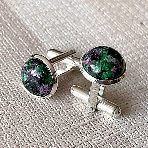 Pánske šperky - Ruby Zoisite Cufflinks / Manžetové gombíky s rubínom zoisitom syntetickým E060 - 17197208_