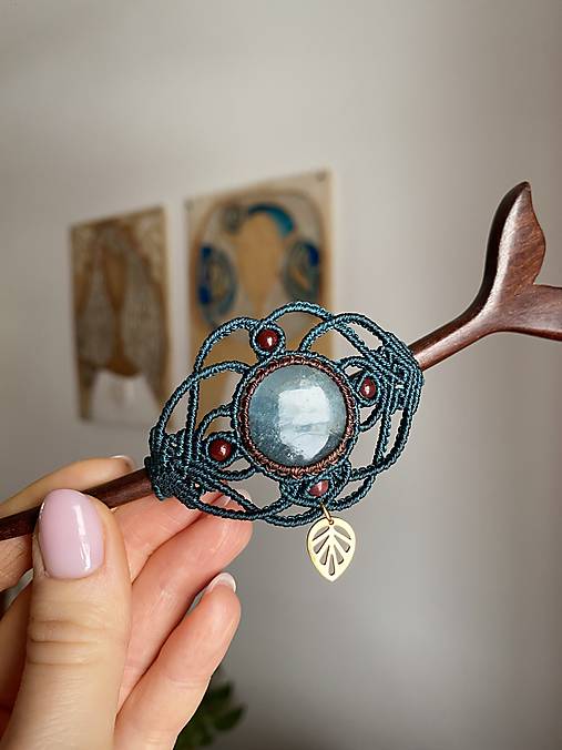 Ozdoby do vlasov - Macrame spona/ihlica do vlasov-akvamarín - 17195528_