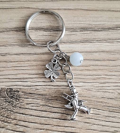 Kľúčenky - S kominárom, štvorlístkom a minerálom (akvamarín) - 17201372_