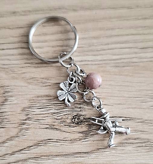 Kľúčenky - S kominárom, štvorlístkom a minerálom (rodonit) - 17201381_