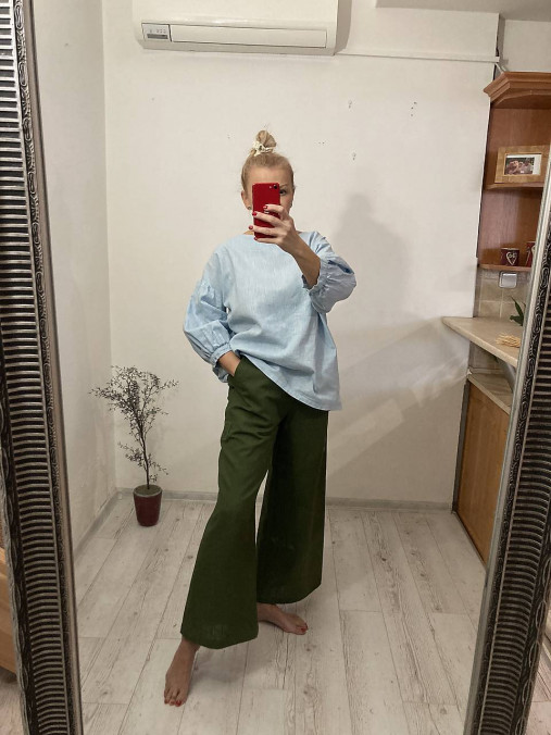Nohavice - Culottes ľanové nohavice - FOREST - 17207873_