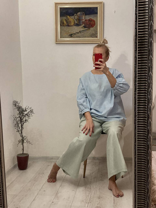 Nohavice - Culottes ľanové nohavice - MINT - 17207947_