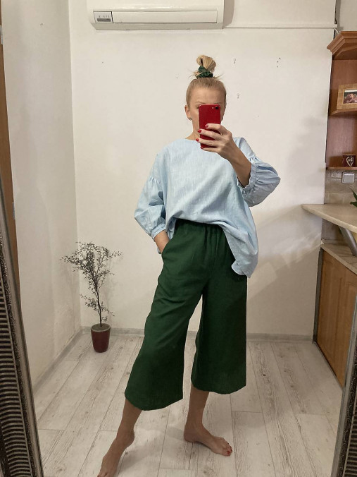 Nohavice - Culottes ľanové nohavice - DARK GREEN - 17207978_