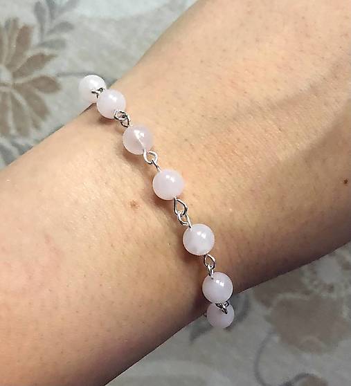 Rosary AG925 Rose Quartz Bracelet / Strieborný ruženec na ruku alebo do auta s ruženínom Ag925 E063