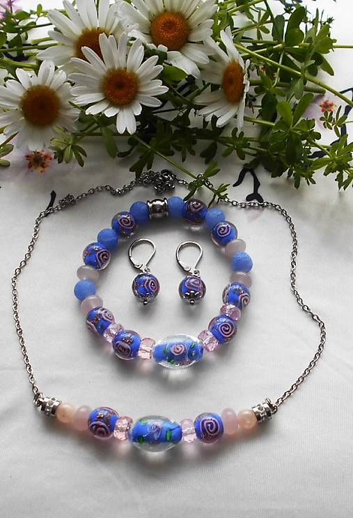 Sady šperkov - Set šperkov lampwork, achát, ruženín - 17210070_