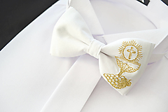 Detské doplnky - Motýlik na 1. sväté prijímanie - zlatý - hrozno - vyšívaný - 17209485_