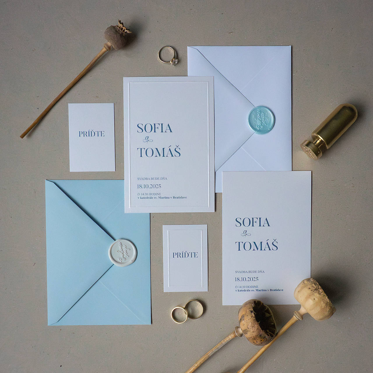 Svadobné oznámenia: Bielo-modrý minimalista