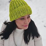 Čiapky, čelenky, klobúky - CHUNKY exclusive merino čiapka (zelená jablková) - 17211855_