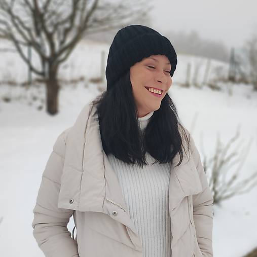 Čiapky, čelenky, klobúky - CHUNKY exclusive merino čiapka (čierna) - 17211859_