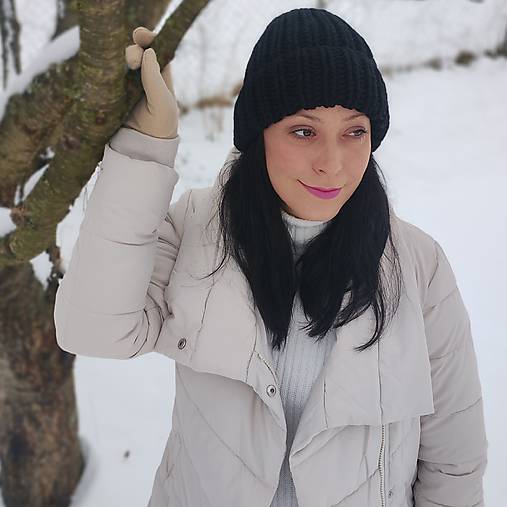 Čiapky, čelenky, klobúky - CHUNKY exclusive merino čiapka (čierna) - 17211861_