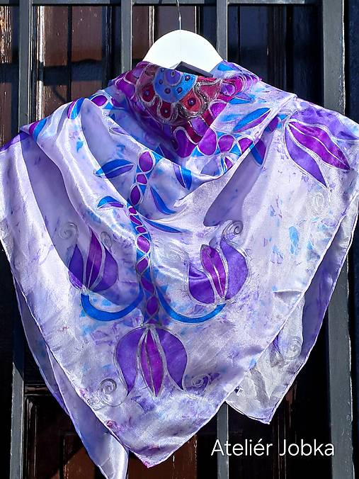 Šatky - Hodvábná šatka Zvonkohra - 17216353_