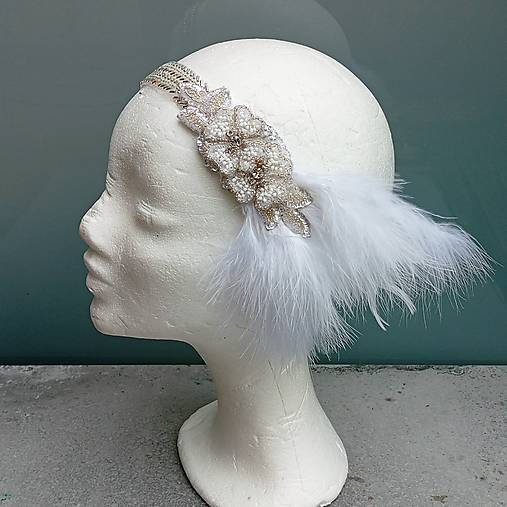 Čiapky, čelenky, klobúky - Great Gatsby White Flowers ... čelenka - 17219227_