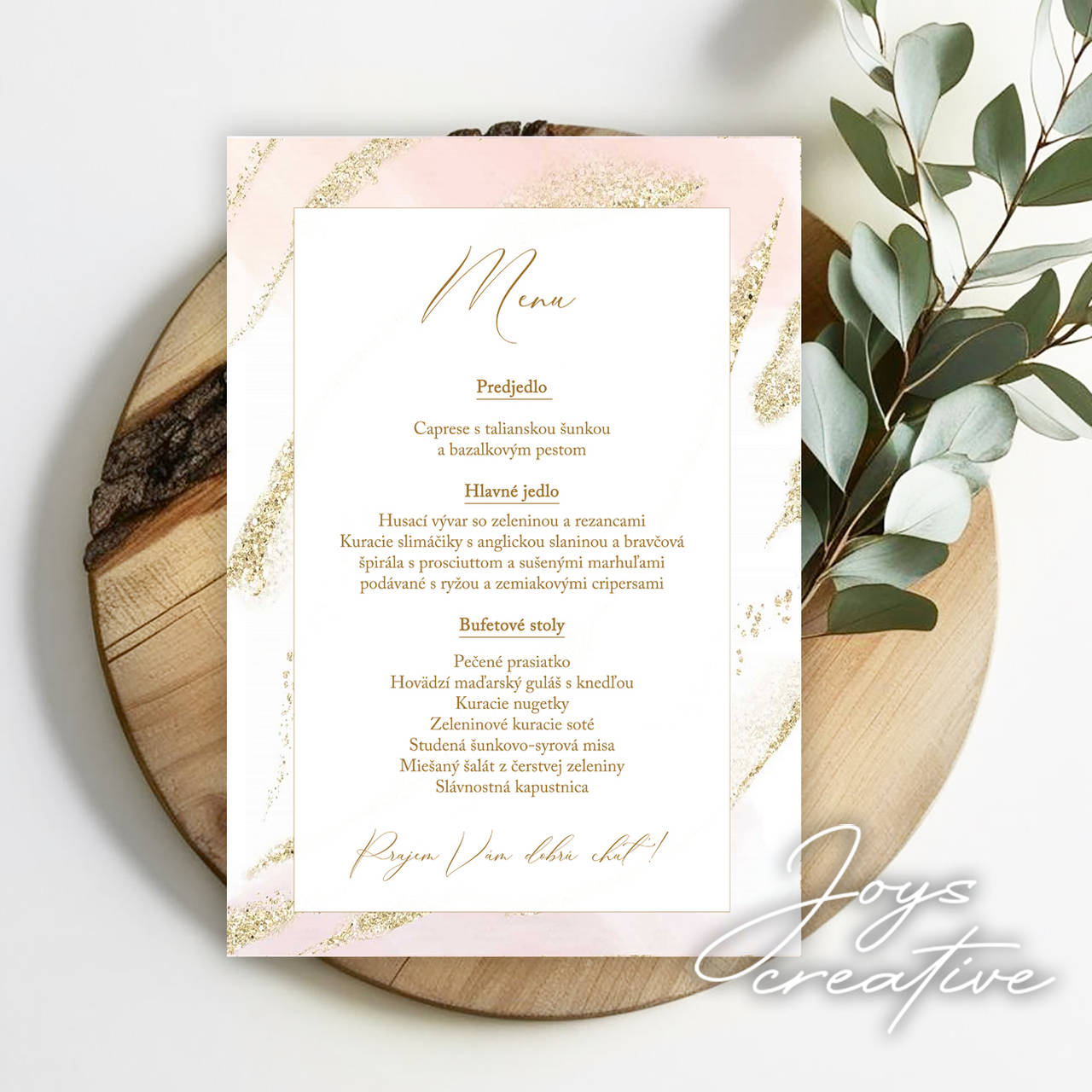 Svadobné menu, slávnostné menu, Menu karta ružovozlatá