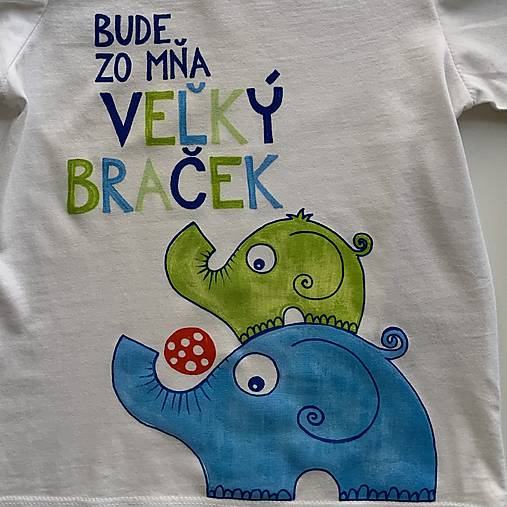 Maľované tričko s nápisom “Bude zo mňa veľký brat” ( (BIELE SO sloníkmi)