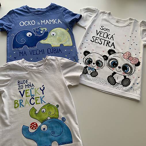 Maľované tričko s nápisom “Bude zo mňa veľký brat” ( (BIELE SO sloníkmi)