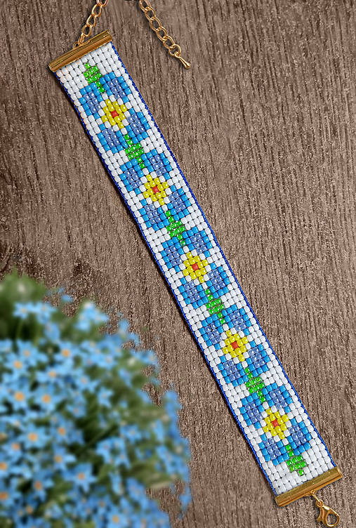 Náramky - Nezabudni na nezábudky - korálkový náramok  - 17221537_