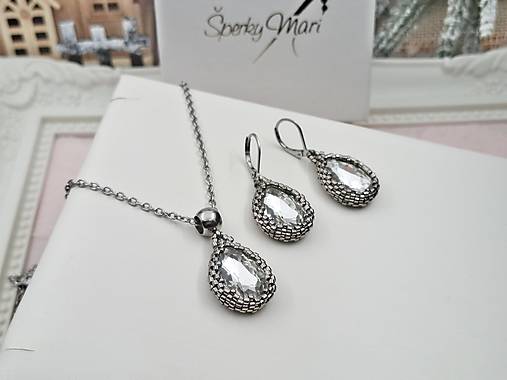 Náušnice - súprava kvapky Crystal - kovová - 17225428_