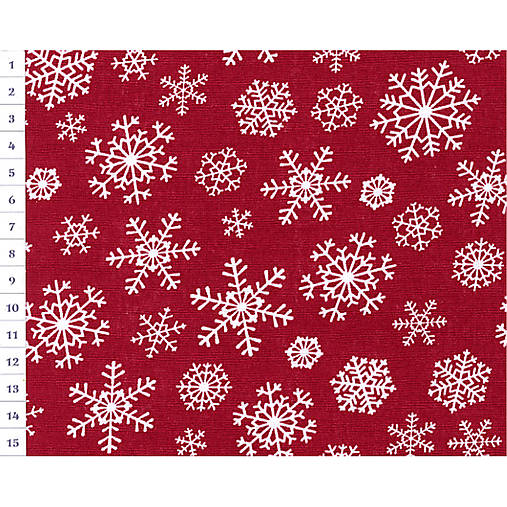 Bavlnená látka Christmas OAP Red, White Snowflakes