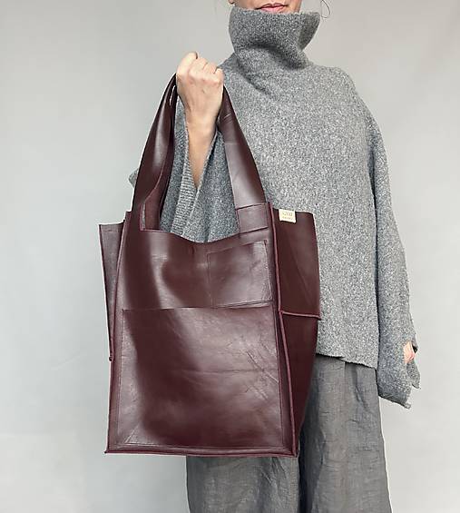 Veľké tašky - .BURGUNDY kožená shopper kabelka - 17227682_
