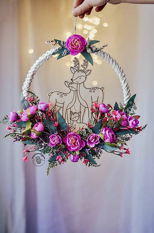 Dekorácie - Macrame venček - Bambi rodinka - 17225820_
