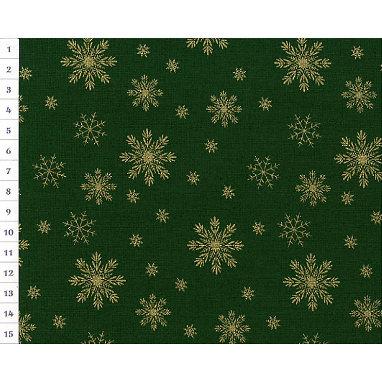 Bavlnená látka Christmas OAP Green, Golden Snowflakes