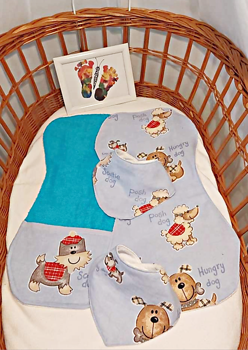 Detský textil - Unikátny set - 2 plienočky na odgrgnutie a 2 slintáčiky - 17230553_