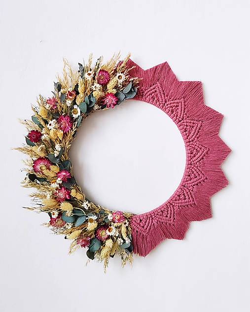 Dekorácie - Makramé závesný veniec FLEUR Bloom - 17228786_