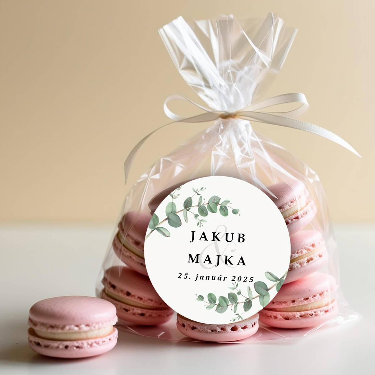 Okrúhle svadobné nálepky na výslužky s priemerom 40mm (green 1)