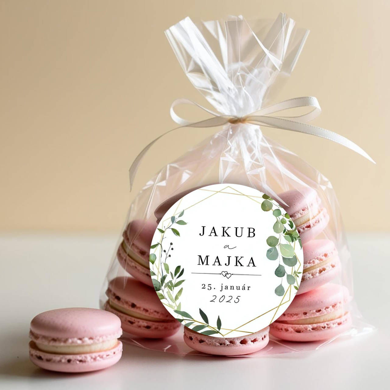 Okrúhle svadobné nálepky na výslužky s priemerom 40mm (green 4)