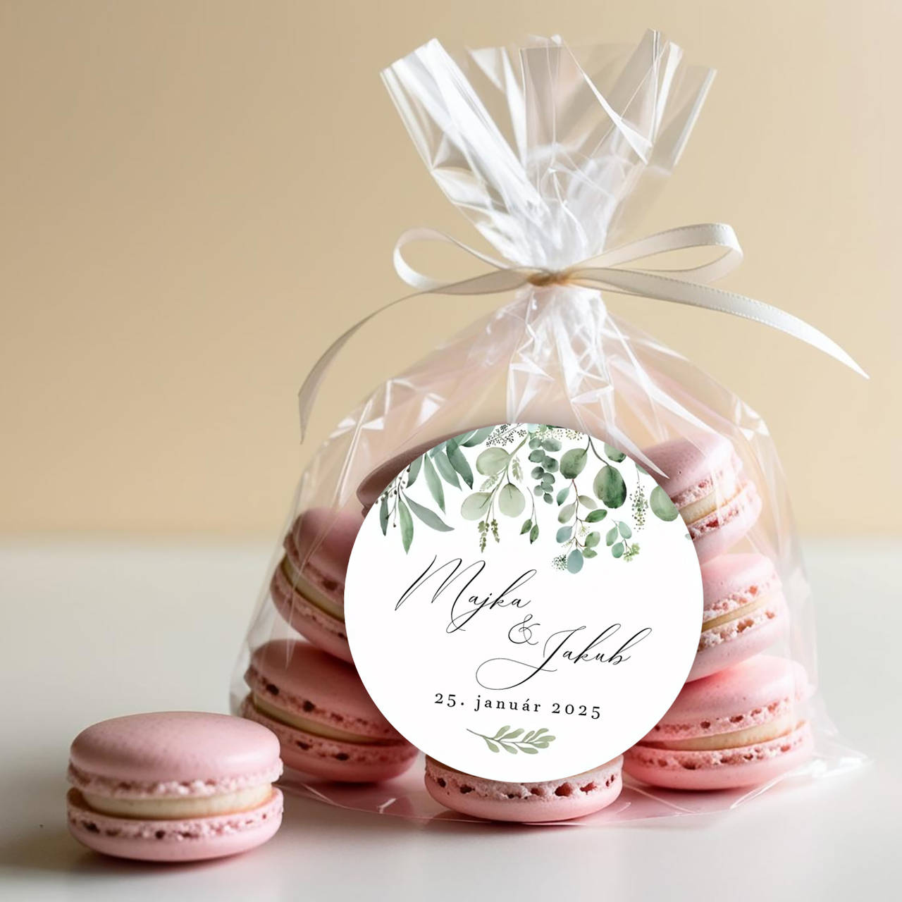 Okrúhle svadobné nálepky na výslužky s priemerom 40mm (green 5)