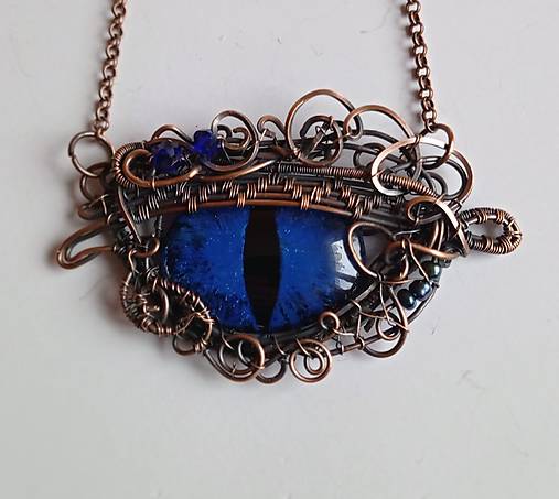 Náhrdelníky - Drotovaný prívesok-Modré oko - 17232745_