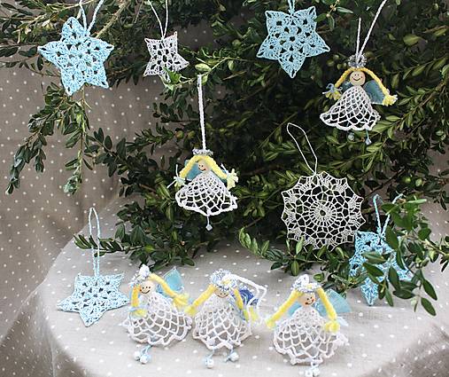 Dekorácie - Vianoce. Sada háčkovaných a drevených ozdob pre obdobie zimné a adventné. - 17231010_