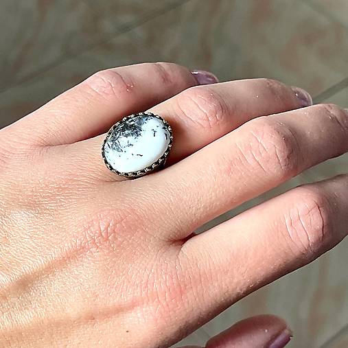 Prstene - ZĽAVA 10% Bronze Natural Dendritic Opal Ring / Vintage prsteň s pravým dendritickým opálom v bronzovom prevedení H0014 - 17234888_