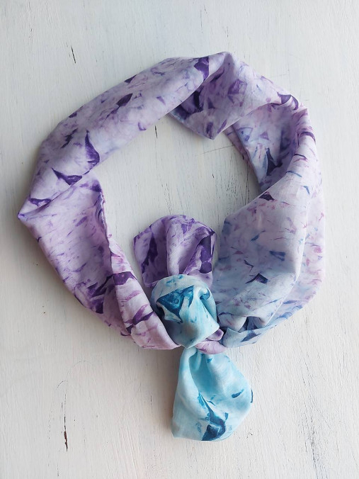 Šatky - Hodvábna šatka do vlasov aj na krk-"Levanduľová" - 17234342_