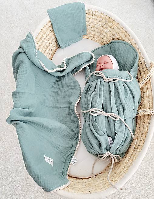 Detský textil - Mušelínová sada pre bábätko dark mint - 17242118_