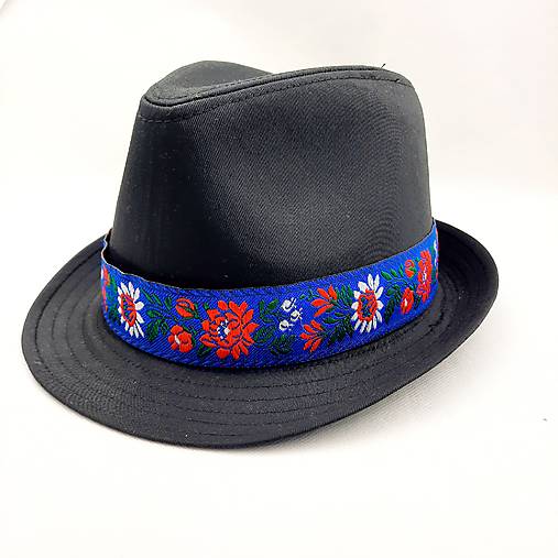 Čiapky, čelenky, klobúky - Pánsky Folklórny Klobúk s Modrou Stuhou - 17240967_