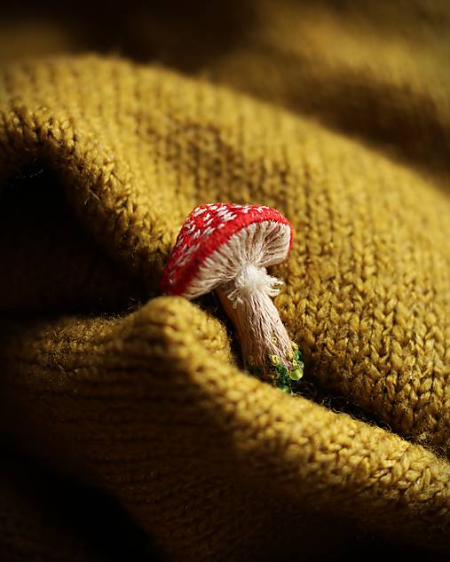 Brošne - Ručne vyšívaná brošňa - Muchotrávka - 17240750_