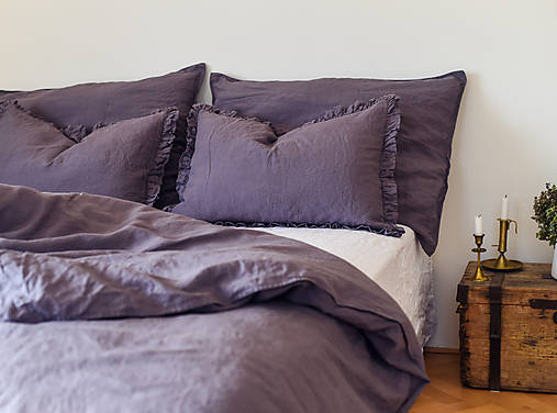 Úžitkový textil - Lněné povlečení tmavě šedofialové - 17241002_