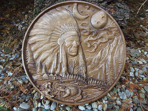 Obrazy - Drevorezba - Indián - 17243768_