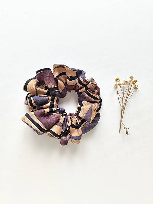 Basic MAXI scrunchie (Béžovo-modro-čierna)