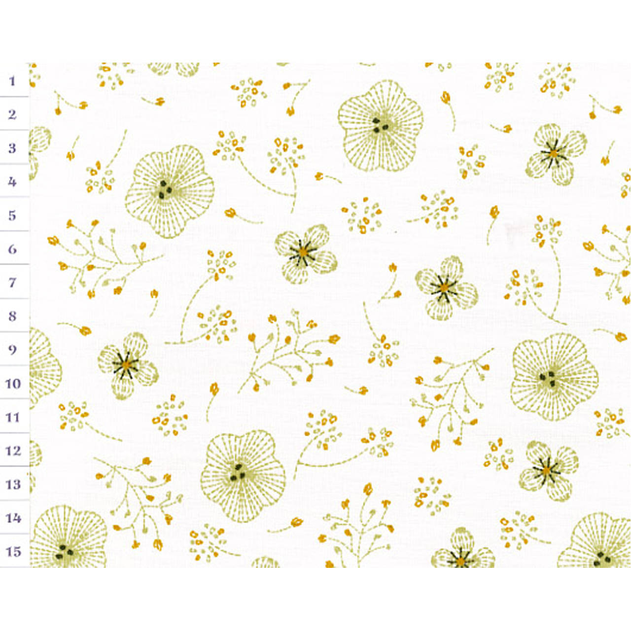 Bavlnená látka CZL White, green-yellow flowers