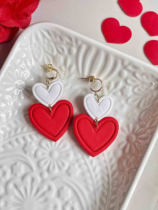 Náušnice - Visiace srdiečkové náušnice " Double Heart"  - 17249724_