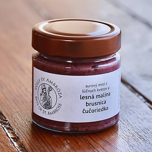 Včelie produkty - med s lesnými malinami, brusnicami a čučoriedkami (250g) - 17250181_