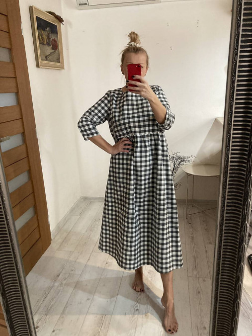 Šaty - GINGham ŠEDO/BIELE šaty /bavlna/ - 17252201_