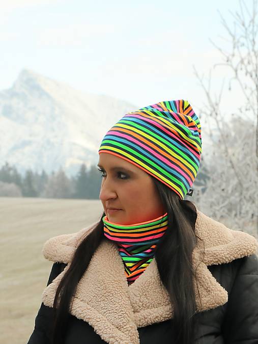 Čiapky, čelenky, klobúky - Úpletový set rainbow strips - 17256577_