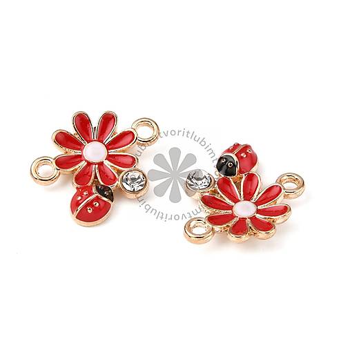 Komponenty - (3141) Kvet s krištáľom a lienkou, 18x16 mm - 1 ks - 17258888_