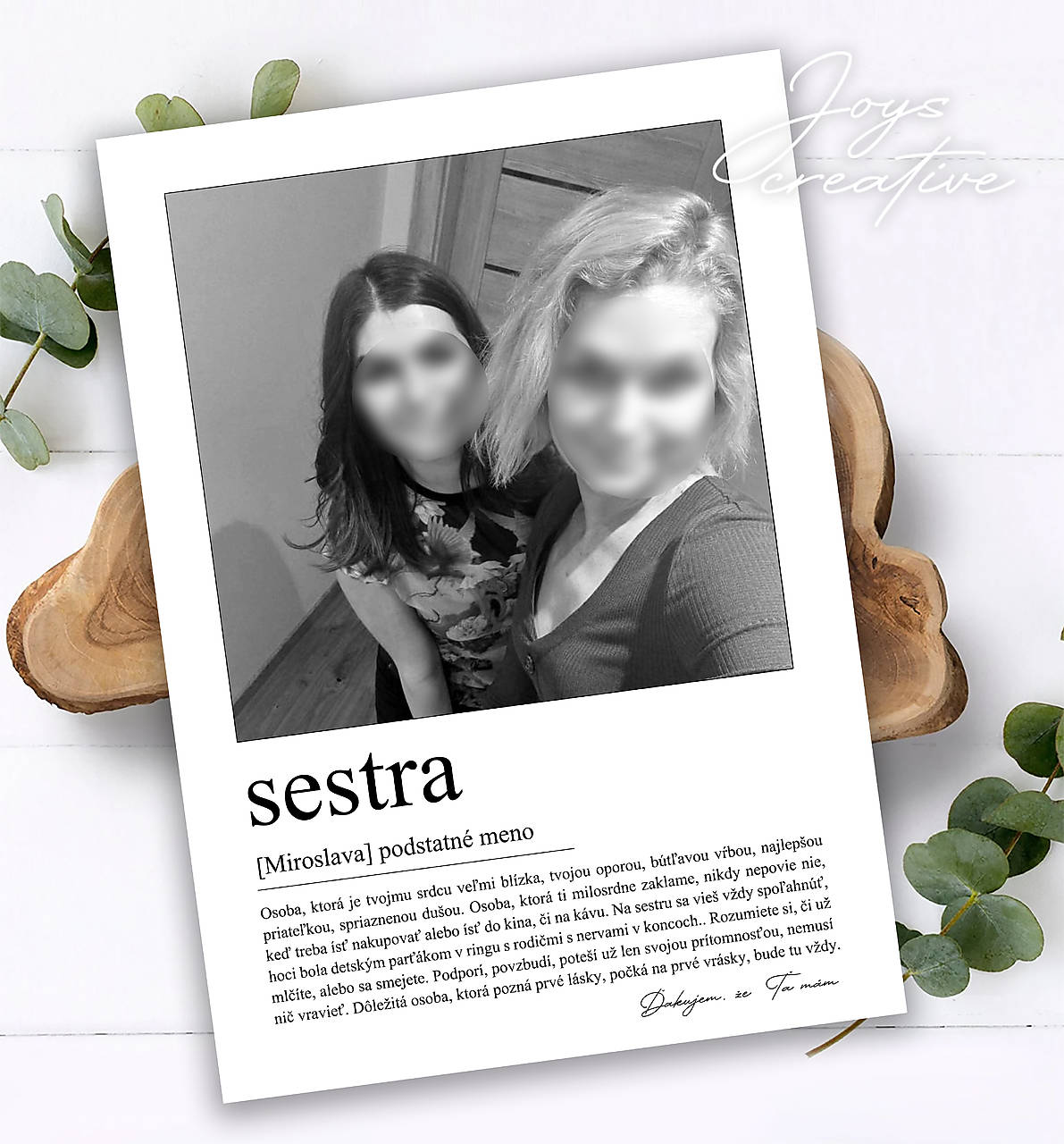 Tabuľka pre sestru, darček